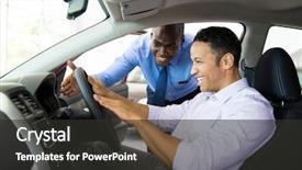  Presentation with solar car eco friendly - Cool new slide deck with african salesman explaining car features backdrop and a dark gray colored foreground