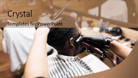  Presentation with barber - Amazing PPT theme having african salon - barber with comb and clipper backdrop and a coral colored foreground