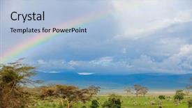 Presentation with rainbow - Presentation theme having african savanna - rainbow over beautiful ngorongoro crater background and a light blue colored foreground