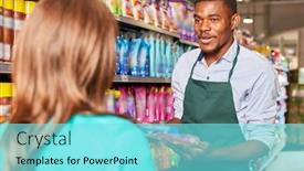  Presentation with supermarket - Slide deck with african-seller-in-supermarket background and a arctic colored foreground