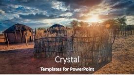  Presentation with african sunset - PPT theme featuring african-settlement-with-few-hut background and a tawny brown colored foreground