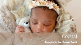  Presentation with baby toy - Beautiful presentation theme featuring african-sleeping-baby-holding-toy backdrop and a coral colored foreground