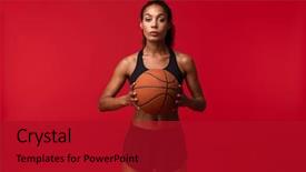  Presentation with ball sports - Cool new slides with african sports fitness woman basketball backdrop and a crimson colored foreground