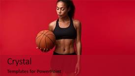  Presentation with ball sports - Amazing PPT layouts having african sports fitness woman basketball backdrop and a crimson colored foreground