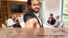  Presentation with entrepreneur - Presentation theme having african-start-up-business-man background and a coral colored foreground