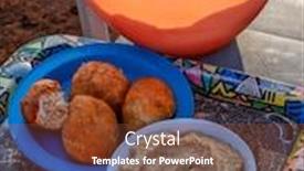  Presentation with street food - Presentation theme with african-street-food-fried-bread background and a tawny brown colored foreground