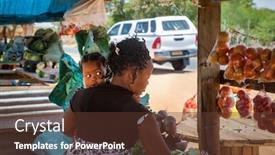  Presentation with vendor - Beautiful PPT theme featuring african-street-vendor-mother-holding backdrop and a tawny brown colored foreground