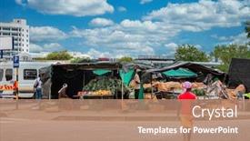  Presentation with bus - PPT theme with african-street-vendors-small-entrepreneurs background and a coral colored foreground