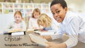  Presentation with study - Cool new slide deck with african-student-and-his-study backdrop and a coral colored foreground