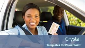  Presentation with driving - Slide set enhanced with holding her driver's license background and a ocean colored foreground