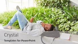  Presentation with exam - Beautiful theme featuring african student in a break reading and studying for exam in university backdrop and a light gray colored foreground