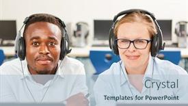  Presentation with community college - Presentation theme consisting of african-student-with-headset background and a lemonade colored foreground