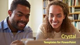  Presentation with two wheeler - Theme featuring african students - two businesspeople working at laptop background and a tawny brown colored foreground