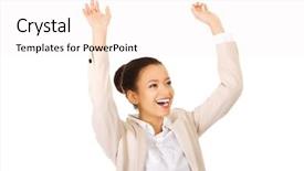  Presentation with successful - Amazing theme having african successful businesswoman with hands backdrop and a  colored foreground