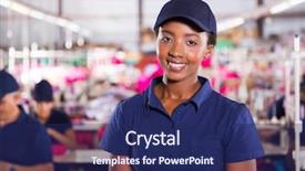  Presentation with textile - PPT theme featuring closeup portrait of beautiful african textile worker in factory background and a navy blue colored foreground