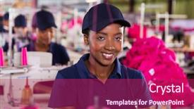  Presentation with textile - Slides consisting of happy female african textile worker in factory background and a violet colored foreground