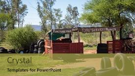  Presentation with road repair - PPT theme featuring african-tire-repair-shop background and a gold colored foreground