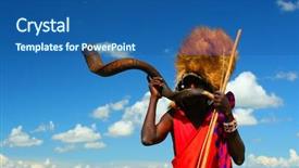  Presentation with africa tribe - Amazing presentation design having african tribe - masai warrior playing traditional horn backdrop and a ocean colored foreground