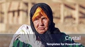  Presentation with african tribe - Slide deck featuring african tribe - old nomad woman background and a navy blue colored foreground