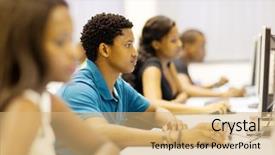  Presentation with computer science university - Slide deck consisting of african university students in computer background and a coral colored foreground