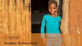  Presentation with village - Beautiful PPT theme featuring african-village-child-standing backdrop and a gold colored foreground
