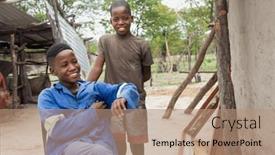  Presentation with kids - Presentation design featuring african-village-two-kids-friends and a coral colored foreground
