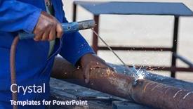  Presentation with pipe welding - Presentation design enhanced with african-welder-in-the-yard background and a ocean colored foreground