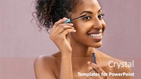  Presentation with african beauty - Amazing slides having african-woman-applying-black-mascara backdrop and a coral colored foreground