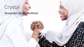  Presentation with wrestling - Colorful presentation theme enhanced with african-woman-arm-wrestling-conflict backdrop and a white colored foreground