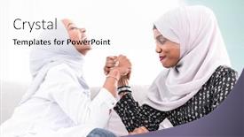  Presentation with wrestling - Slide set featuring african-woman-arm-wrestling-conflict background and a white colored foreground