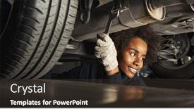  Presentation with woman engineer - PPT theme with african-woman-as-a-mechatronics background and a tawny brown colored foreground