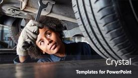  Presentation with inspection - Slides enhanced with african-woman-as-a-mechatronics background and a dark gray colored foreground