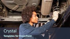  Presentation with inspection - Beautiful presentation theme featuring african-woman-as-a-mechatronics backdrop and a ocean colored foreground