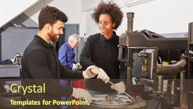  Presentation with mechanic shop - PPT theme featuring african-woman-as-mechanic-apprentice background and a tawny brown colored foreground