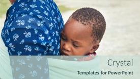  Presentation with woman child - Presentation design having african-woman-carries-her-asleep background and a soft green colored foreground