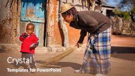  Presentation with cleaning - Amazing PPT theme having african-woman-cleaning-the-yard backdrop and a coral colored foreground