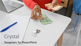  Presentation with bills - Slide set having african-woman-counts-south-african background and a light gray colored foreground