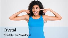  Presentation with woman covering man mouth hand - PPT theme with african woman covering her ear background and a light blue colored foreground