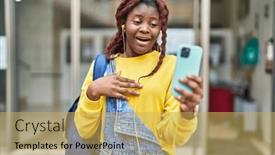  Presentation with video - Presentation theme with african-woman-doing-video-call background and a yellow colored foreground