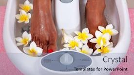  Presentation with foot massage - Presentation theme consisting of african-woman-getting-a-wet background and a light blue colored foreground