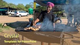 Presentation with chicken - PPT layouts consisting of african-woman-grilling-some-chicken background and a tawny brown colored foreground