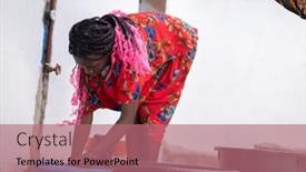  Presentation with hand washing - Slide deck featuring african-woman-hand-washing-laundry background and a coral colored foreground