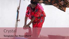  Presentation with hand washing - Amazing slide set having african-woman-hand-washing-laundry backdrop and a coral colored foreground