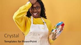  Presentation with memory - PPT theme with african-woman-holding-painter-palette background and a yellow colored foreground
