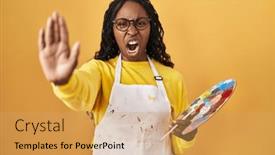  Presentation with frustration - Slides consisting of african-woman-holding-painter-palette background and a yellow colored foreground