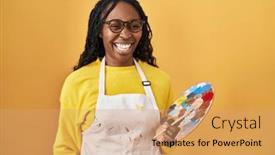  Presentation with emotion - PPT theme having african-woman-holding-painter-palette background and a coral colored foreground