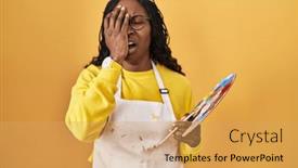 Presentation with face pain - PPT theme enhanced with african-woman-holding-painter-palette background and a yellow colored foreground