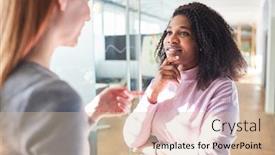  Presentation with talk - Slide deck enhanced with african-woman-in-dialogue background and a lemonade colored foreground