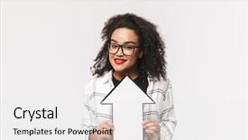  Presentation with african fabric - Audience pleasing PPT theme consisting of african woman in eyeglasses pointing backdrop and a  colored foreground