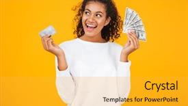  Presentation with credit card - Cool new presentation theme with african woman in summer dress backdrop and a yellow colored foreground